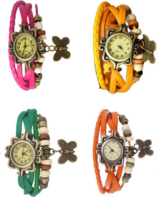 

NS18 Vintage Butterfly Rakhi Combo of 4 Pink, Green, Yellow And Orange Watch - For Women