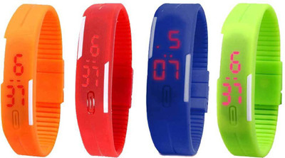 View NS18 Silicone Led Magnet Band Combo of 4 Orange, Red, Blue And Green Digital Watch  - For Boys & Girls Wrist Watches Price Online(NS18)