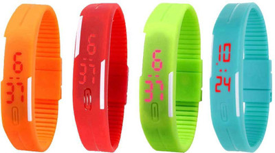 

NS18 Silicone Led Magnet Band Watch Combo of 4 Orange, Red, Green And Sky Blue Watch - For Couple