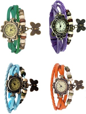 NS18 Vintage Butterfly Rakhi Combo of 4 Green, Sky Blue, Purple And Orange Analog Watch  - For Women   Watches  (NS18)
