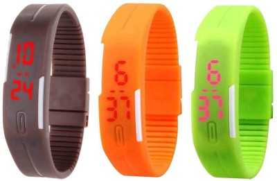NS18 Silicone Led Magnet Band Combo of 3 Brown, Orange And Green Digital Watch  - For Boys & Girls   Watches  (NS18)