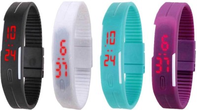 NS18 Silicone Led Magnet Band Watch Combo of 4 Black, White, Sky Blue And Purple Digital Watch  - For Couple   Watches  (NS18)
