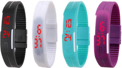 

Kissu Led Magnet Band Combo of 4 Black, White, Sky Blue And Purple Watch - For Men & Women