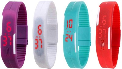 NS18 Silicone Led Magnet Band Watch Combo of 4 Purple, White, Sky Blue And Red Digital Watch  - For Couple   Watches  (NS18)