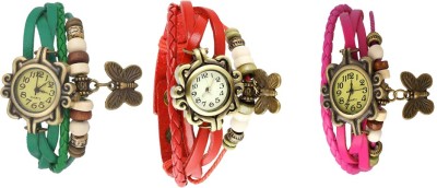NS18 Vintage Butterfly Rakhi Watch Combo of 3 Green, Red And Pink Analog Watch  - For Women   Watches  (NS18)