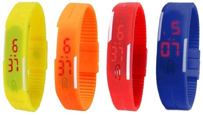 NS18 Silicone Led Magnet Band Combo of 4 Yellow, Orange, Red And Blue Digital Watch  - For Boys & Girls   Watches  (NS18)