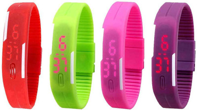 

NS18 Silicone Led Magnet Band Watch Combo of 4 Red, Green, Pink And Purple Watch - For Couple