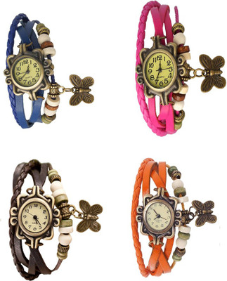 

Kissu Vintage Rakhi Combo of 4 Blue, Brown, Pink And Orange Watch - For Women