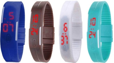 NS18 Silicone Led Magnet Band Watch Combo of 4 Blue, Brown, White And Sky Blue Digital Watch  - For Couple   Watches  (NS18)