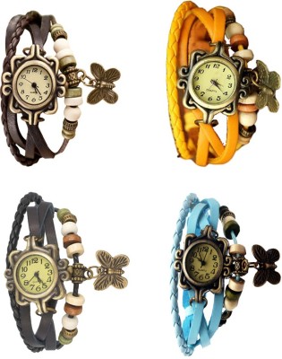 NS18 Vintage Butterfly Rakhi Combo of 4 Brown, Black, Yellow And Sky Blue Analog Watch  - For Women   Watches  (NS18)