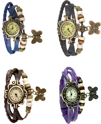 

NS18 Vintage Butterfly Rakhi Combo of 4 Blue, Brown, Black And Purple Watch - For Women