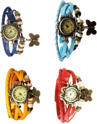 NS18 Vintage Butterfly Rakhi Combo of 4 Blue, Yellow, Sky Blue And Red Analog Watch  - For Women   Watches  (NS18)
