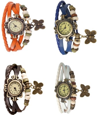 NS18 Vintage Butterfly Rakhi Combo of 4 Orange, Brown, Blue And White Analog Watch  - For Women   Watches  (NS18)