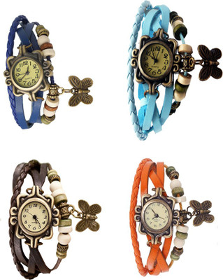 

Kissu Vintage Rakhi Combo of 4 Blue, Brown, Sky Blue And Orange Watch - For Women