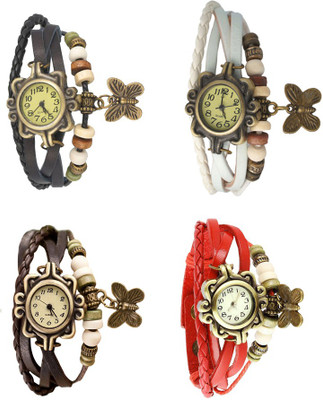 

NS18 Vintage Butterfly Rakhi Combo of 4 Black, Brown, White And Red Watch - For Women