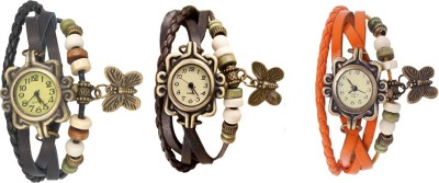 NS18 Vintage Butterfly Rakhi Watch Combo of 3 Black, Brown And Orange Analog Watch  - For Women   Watches  (NS18)