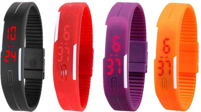 

NS18 Silicone Led Magnet Band Combo of 4 Black, Red, Purple And Orange Watch - For Boys & Girls