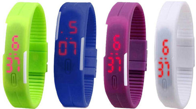 

NS18 Silicone Led Magnet Band Combo of 4 Green, Blue, Purple And White Watch - For Boys & Girls