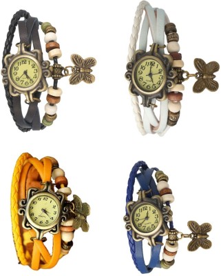 NS18 Vintage Butterfly Rakhi Combo of 4 Black, Yellow, White And Blue Analog Watch  - For Women   Watches  (NS18)