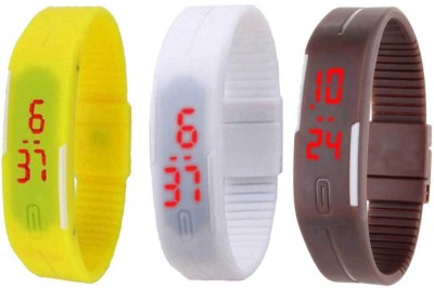 NS18 Silicone Led Magnet Band Combo of 3 Yellow, White And Brown Digital Watch  - For Boys & Girls   Watches  (NS18)