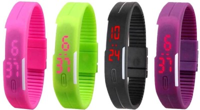 NS18 Silicone Led Magnet Band Watch Combo of 4 Pink, Green, Black And Purple Digital Watch  - For Couple   Watches  (NS18)
