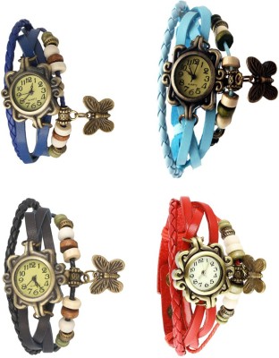 NS18 Vintage Butterfly Rakhi Combo of 4 Blue, Black, Sky Blue And Red Analog Watch  - For Women   Watches  (NS18)