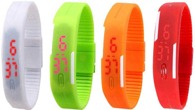 

NS18 Silicone Led Magnet Band Watch Combo of 4 White, Green, Orange And Red Watch - For Couple