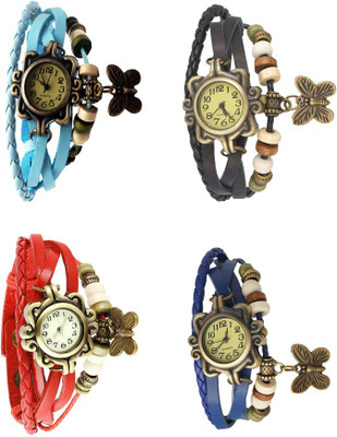 

Kissu Vintage Rakhi Combo of 4 Sky Blue, Red, Black And Blue Watch - For Women