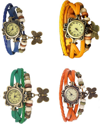 

Kissu Vintage Rakhi Combo of 4 Blue, Green, Yellow And Orange Watch - For Women