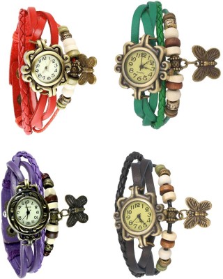 NS18 Vintage Butterfly Rakhi Combo of 4 Red, Purple, Green And Black Analog Watch  - For Women   Watches  (NS18)