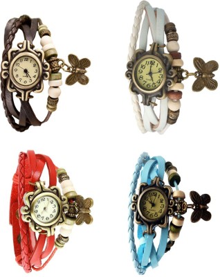 NS18 Vintage Butterfly Rakhi Combo of 4 Brown, Red, White And Sky Blue Analog Watch  - For Women   Watches  (NS18)