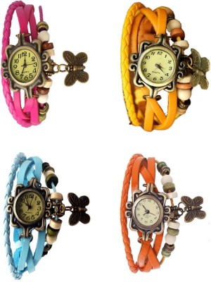 NS18 Vintage Butterfly Rakhi Combo of 4 Pink, Sky Blue, Yellow And Orange Analog Watch  - For Women   Watches  (NS18)