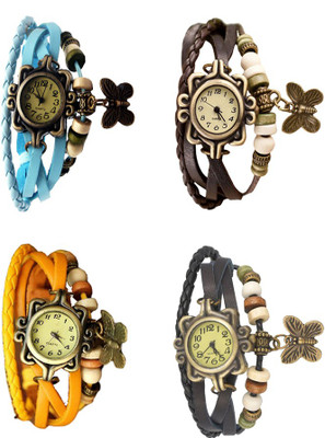 

NS18 Vintage Butterfly Rakhi Combo of 4 Sky Blue, Yellow, Brown And Black Watch - For Women