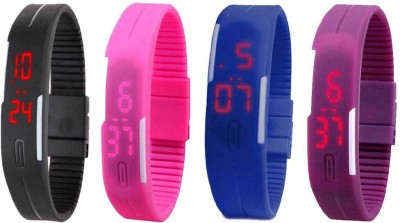 NS18 Silicone Led Magnet Band Watch Combo of 4 Black, Pink, Blue And Purple Digital Watch  - For Couple   Watches  (NS18)