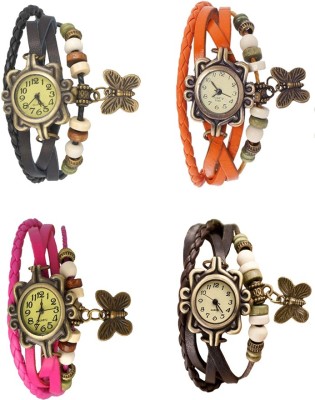 NS18 Vintage Butterfly Rakhi Combo of 4 Black, Pink, Orange And Brown Analog Watch  - For Women   Watches  (NS18)