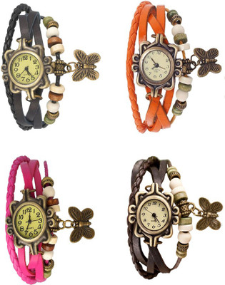 

NS18 Vintage Butterfly Rakhi Combo of 4 Black, Pink, Orange And Brown Watch - For Women