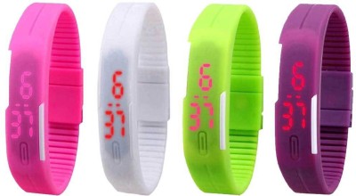 NS18 Silicone Led Magnet Band Watch Combo of 4 Pink, White, Green And Purple Digital Watch  - For Couple   Watches  (NS18)