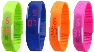 NS18 Silicone Led Magnet Band Combo of 4 Green, Blue, Orange And Pink Digital Watch  - For Boys & Girls   Watches  (NS18)