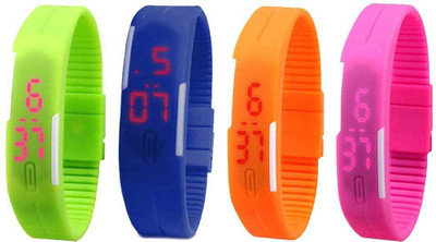 

Kissu Led Magnet Band Combo of 4 Green, Blue, Orange And Pink Watch - For Men & Women