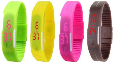 NS18 Silicone Led Magnet Band Combo of 4 Green, Yellow, Pink And Brown Digital Watch  - For Boys & Girls   Watches  (NS18)