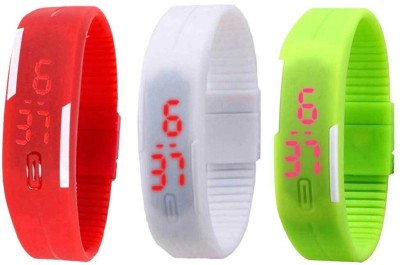 NS18 Silicone Led Magnet Band Combo of 3 Red, White And Green Digital Watch  - For Boys & Girls   Watches  (NS18)