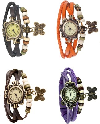 NS18 Vintage Butterfly Rakhi Combo of 4 Black, Brown, Orange And Purple Analog Watch  - For Women   Watches  (NS18)
