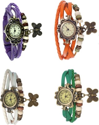 NS18 Vintage Butterfly Rakhi Combo of 4 Purple, White, Orange And Green Analog Watch  - For Women   Watches  (NS18)