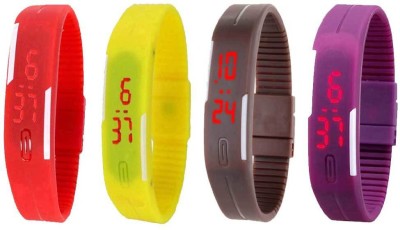 NS18 Silicone Led Magnet Band Watch Combo of 4 Red, Yellow, Brown And Purple Digital Watch  - For Couple   Watches  (NS18)