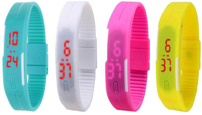 

NS18 Silicone Led Magnet Band Combo of 4 Sky Blue, White, Pink And Yellow Watch - For Boys & Girls