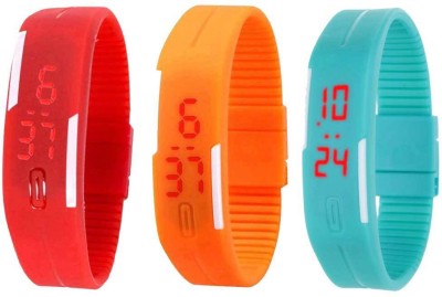NS18 Silicone Led Magnet Band Combo of 3 Red, Orange And Sky Blue Digital Watch  - For Boys & Girls   Watches  (NS18)