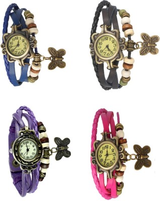NS18 Vintage Butterfly Rakhi Combo of 4 Blue, Purple, Black And Pink Analog Watch  - For Women   Watches  (NS18)