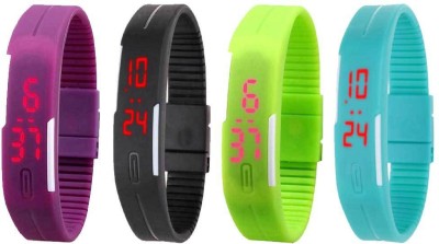 NS18 Silicone Led Magnet Band Watch Combo of 4 Purple, Black, Green And Sky Blue Digital Watch  - For Couple   Watches  (NS18)
