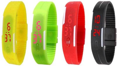 NS18 Silicone Led Magnet Band Combo of 4 Yellow, Green, Red And Black Digital Watch  - For Boys & Girls   Watches  (NS18)