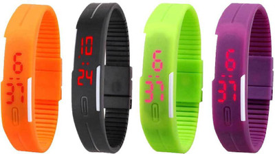

Kissu Led Magnet Band Combo of 4 Orange, Black, Green And Purple Watch - For Men & Women